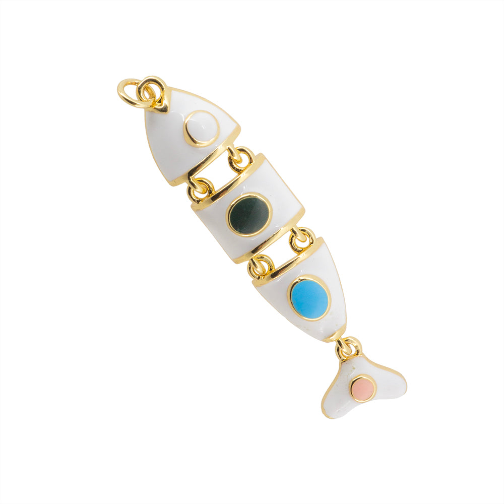 Dije Pez en Partes Esmaltado Blanco 52x11.5mm Dorado
