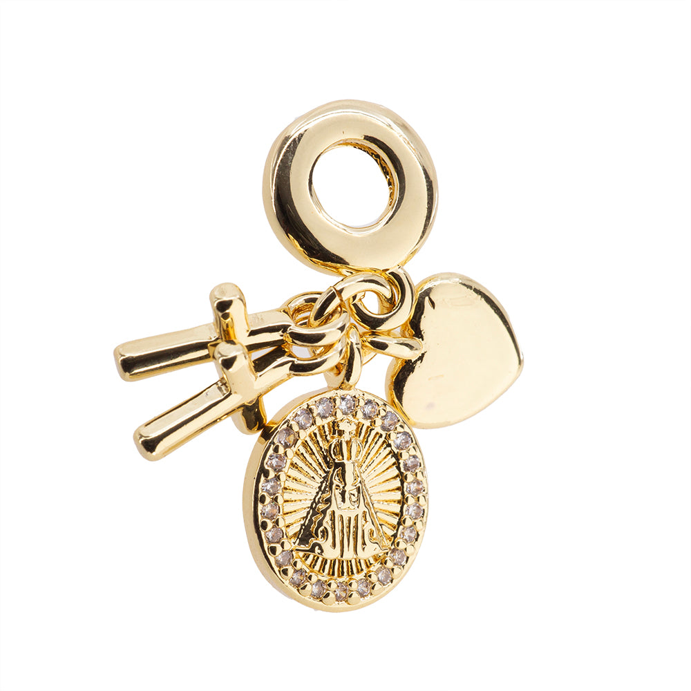 Dije Virgen con Cruz y Corazón 11x2mm Dorado