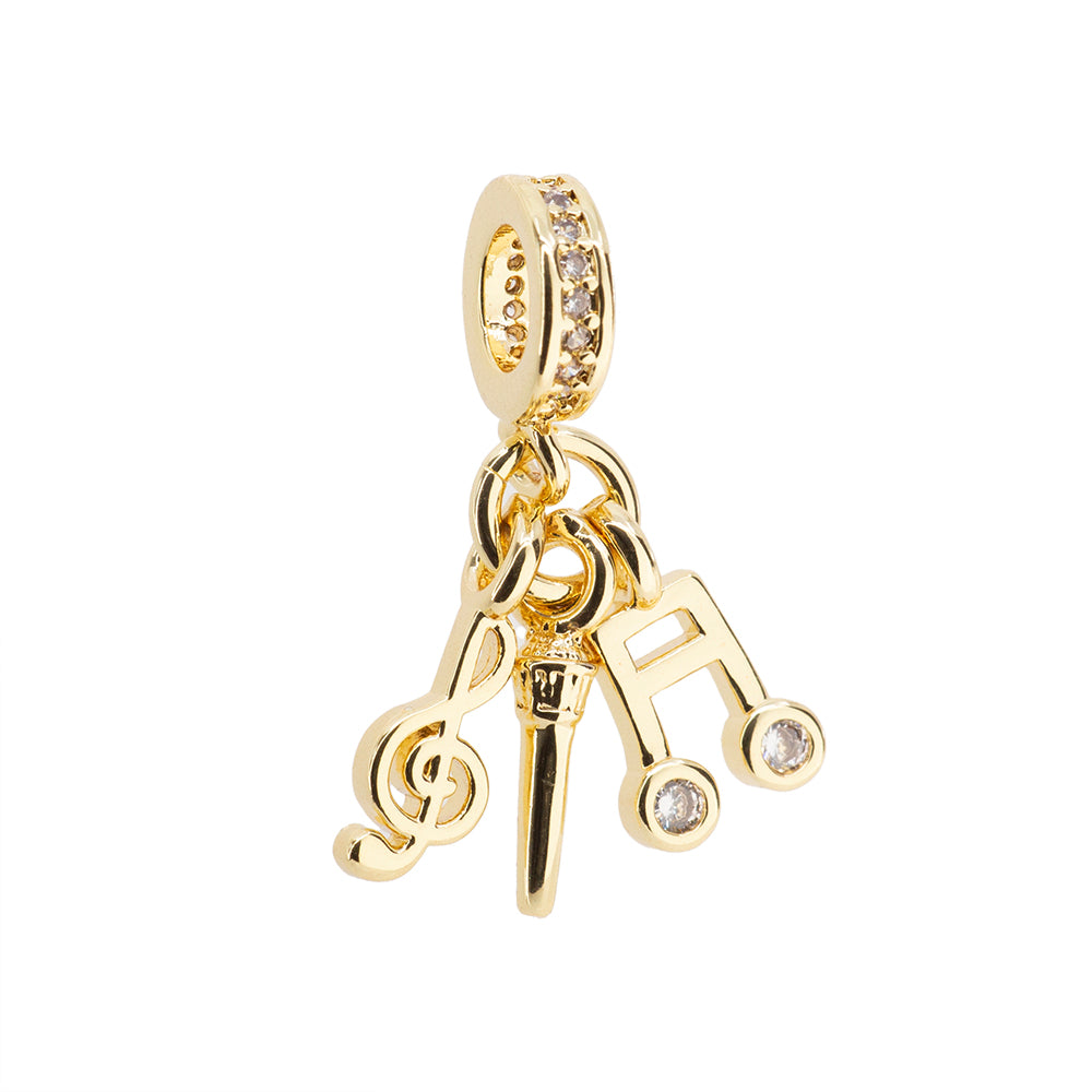Dije Notas Musicales y Micrófono 11x2mm Dorado