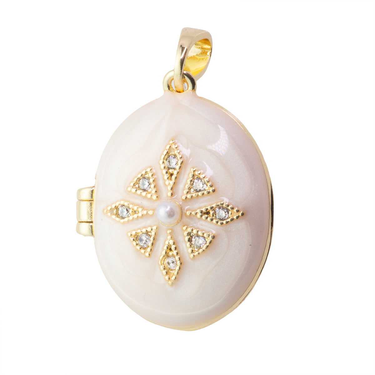 Relicario Oval Esmaltado Blanco 22x17mm Dorado
