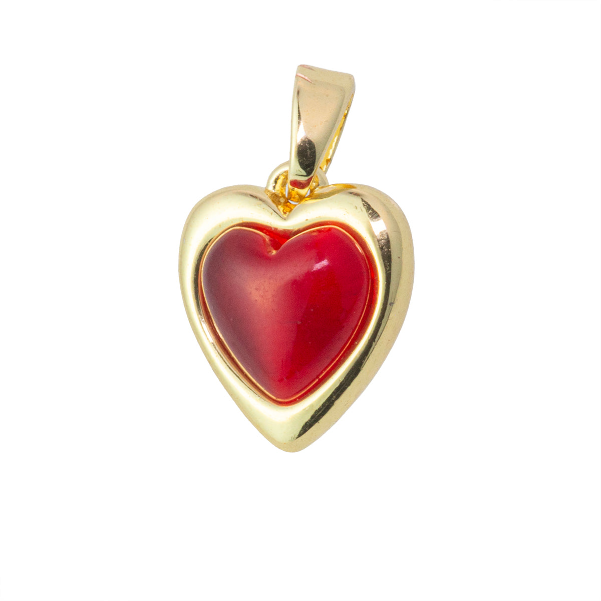 Dije Corazón con Piedra Ojo de Gato Rojo 12x10.5mm Dorado
