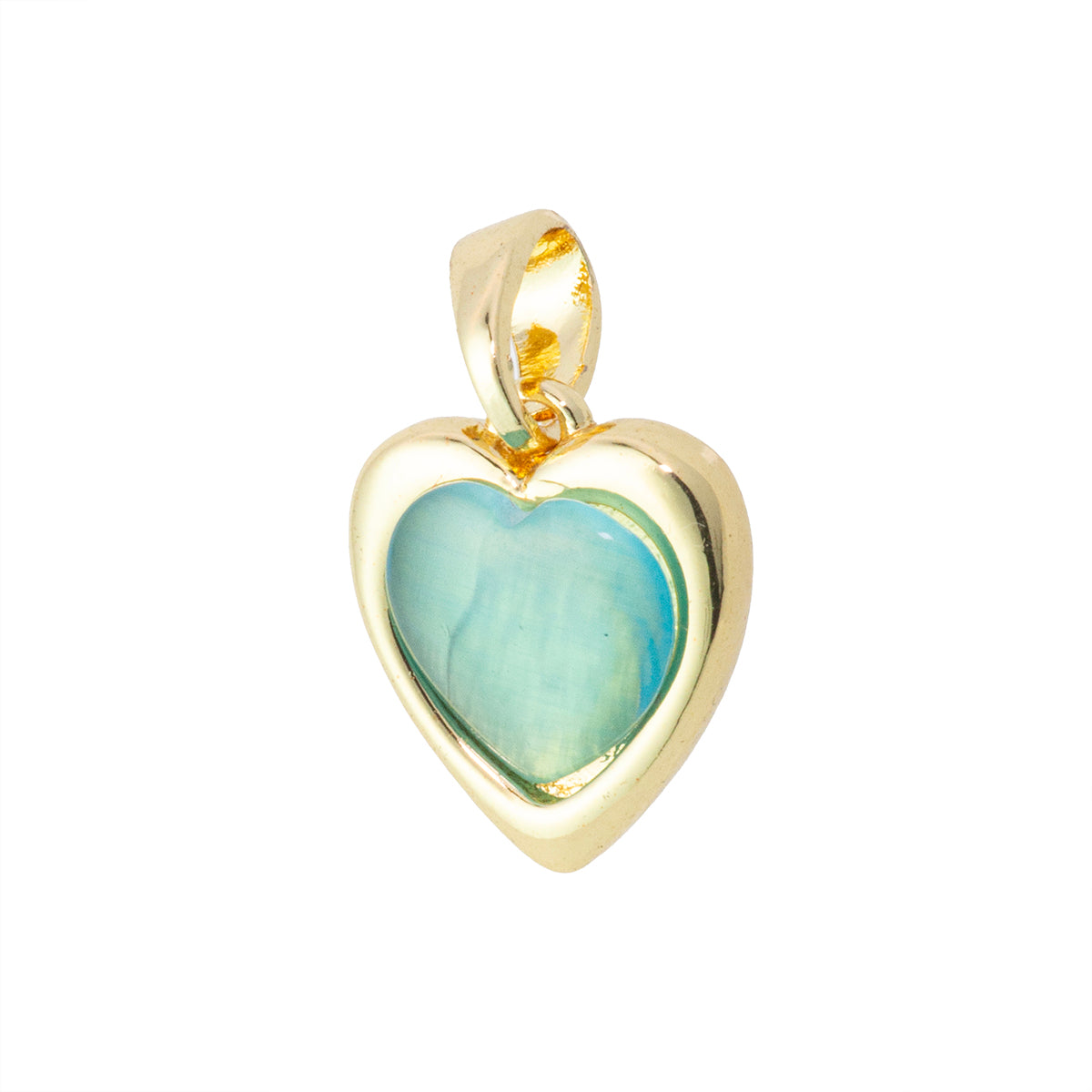 Dije Corazón con Piedra Ojo de Gato Verde 12x10.5mm Dorado