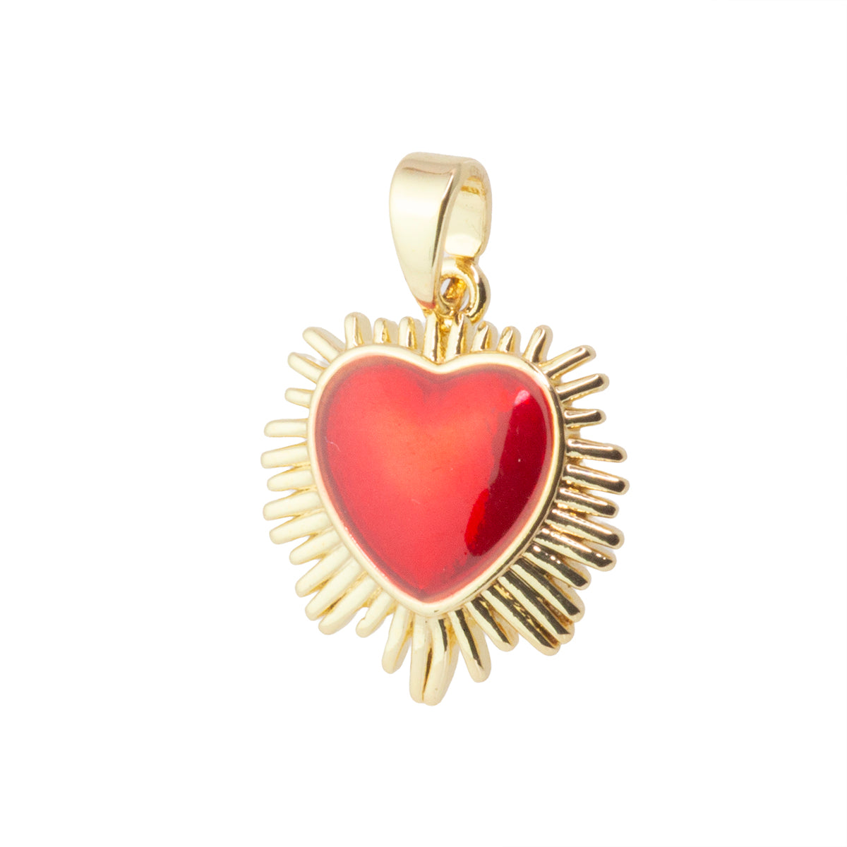 Dije Corazón con Rayos Esmaltado Rojo 15x16.5mm Dorado