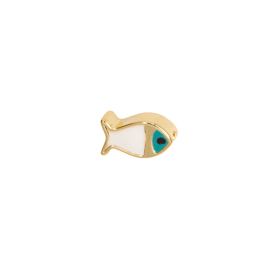 Separador Chapa Pez con Esmalte Blanco 8.2x5.8mm Dorado