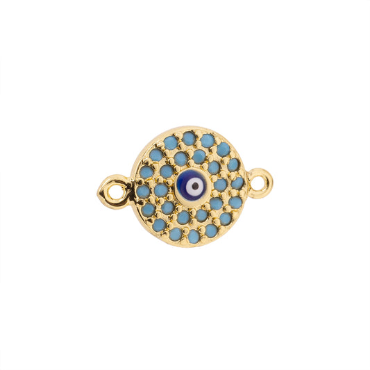 Separador Redondeo Ojo con Turquesa 15x10mm Dorado