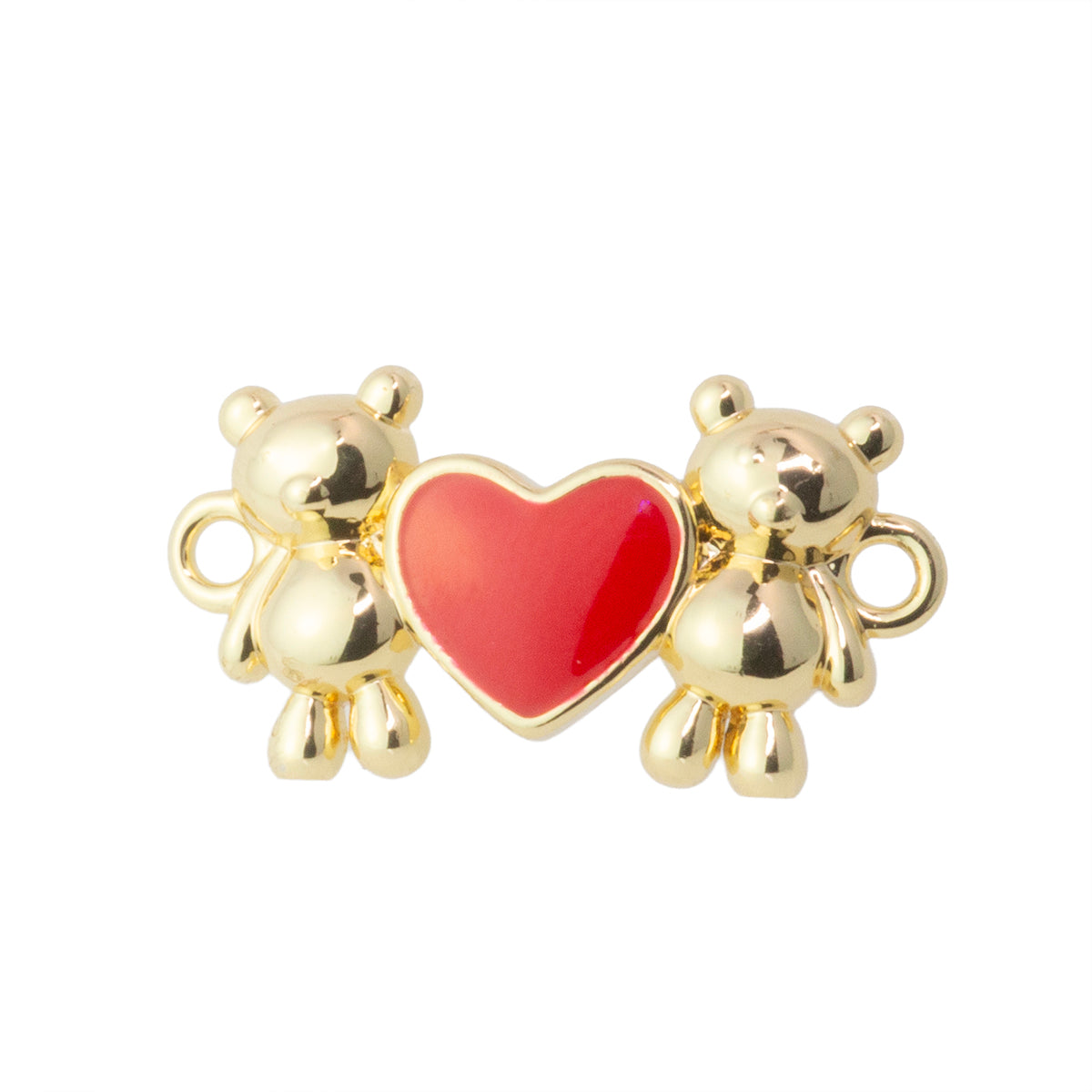 Conector Ositos con Corazón Esmaltado Rojo 22.5x12mm Dorado