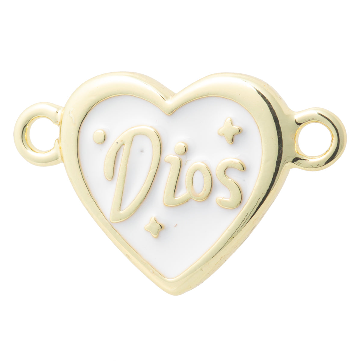Conector Corazón Dios Esmaltado Blanco 18x11mm Dorado