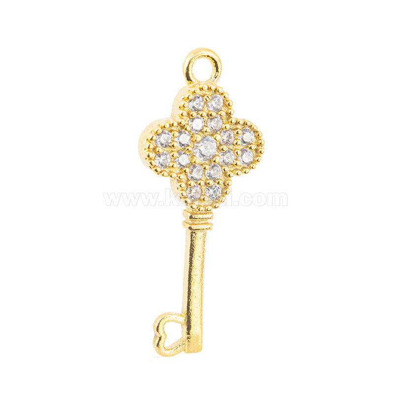 Dije Chapa con Micro Pave LLave 21.5x9mm Dorado