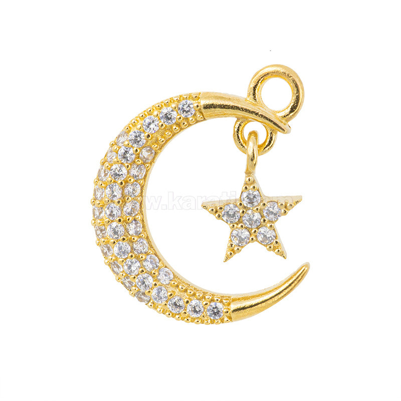 Dije Chapa con Micro Pave Luna 17.5x14.5mm Dorado