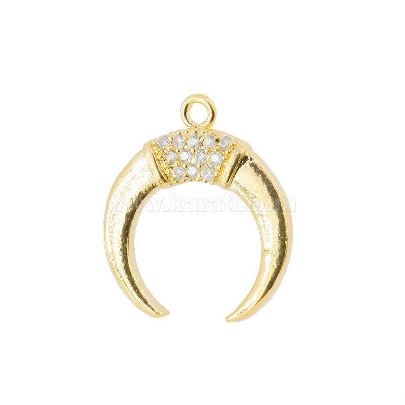 Dije Chapa con Micro Pave Cuerno 17x15mm Dorado