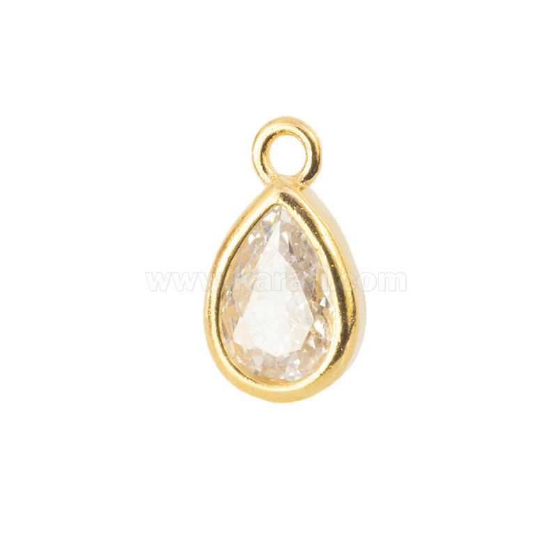 Dije Chapa con circonia Gota 9x5mm Dorado