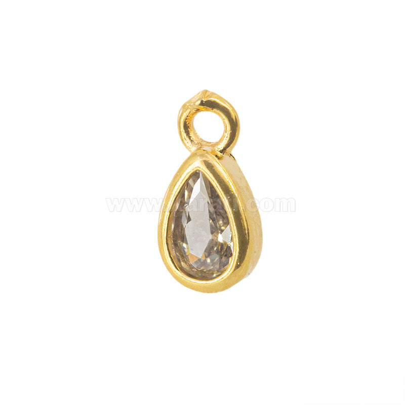 Dije Chapa con Circonia Gota Mini Transparente 8x4mm Dorado