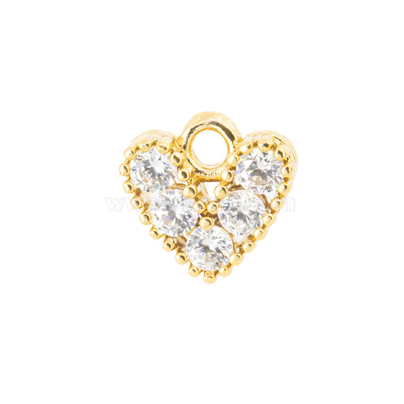 Dije Chapa con Circonia Corazon 7x7.5mm Dorado
