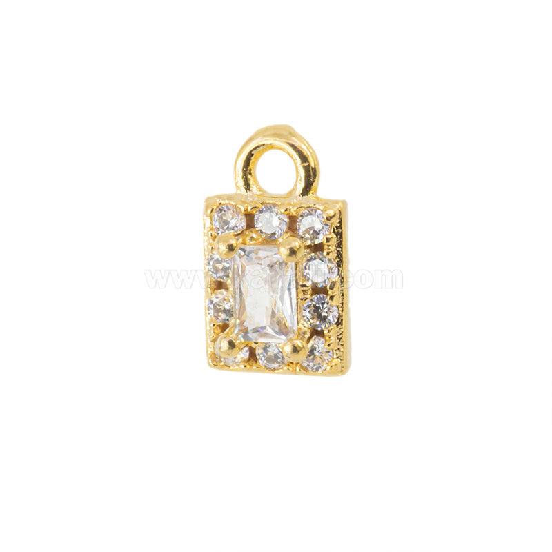 Dije Chapa con Circonia Cuadro 8x4.5mm Dorado