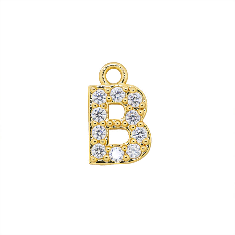 Dije Chapa con Circonia Letra B 13x9mm Dorado