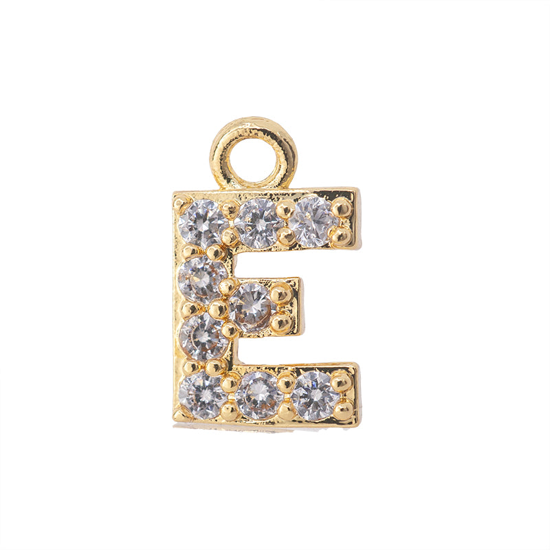 Dije Chapa con Circonia Letra E 13x9mm Dorado