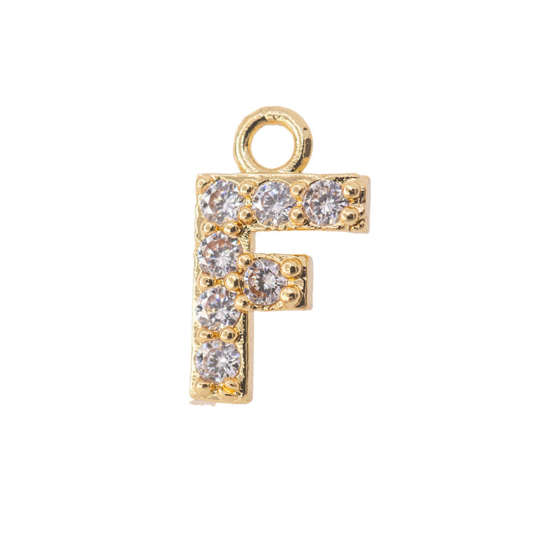 Dije Chapa con Circonia Letra F 13x9mm Dorado