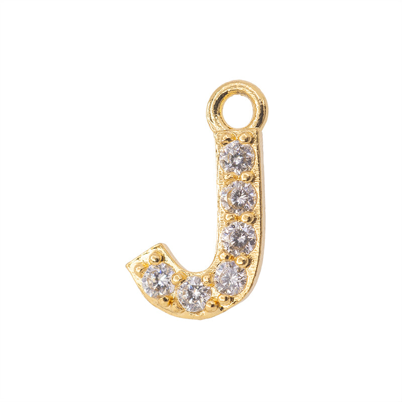 Dije Chapa con Circonia Letra J 13x9mm Dorado