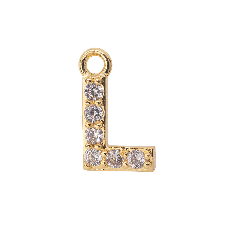 Dije Chapa con Circonia Letra L 13x9mm Dorado