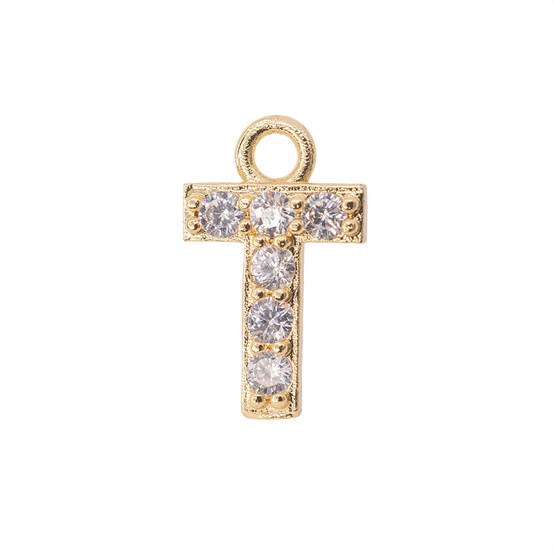 Dije Chapa con Circonia Letra T 13x9mm Dorado