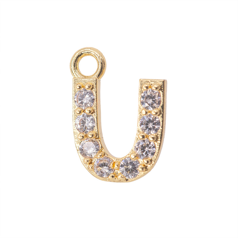 Dije Chapa con Circonia Letra U 13x9mm Dorado