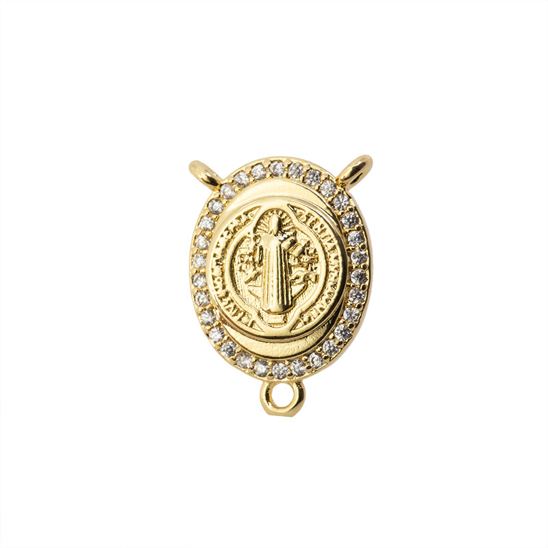 Medalla Chapa con Circonia Oval para Rosario San Benito 17.3x12mm Dorado