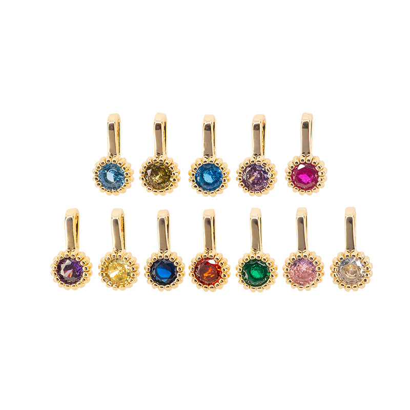 Dije Chapa Mini con Circonia Redondo 11x6mm Dorado 1