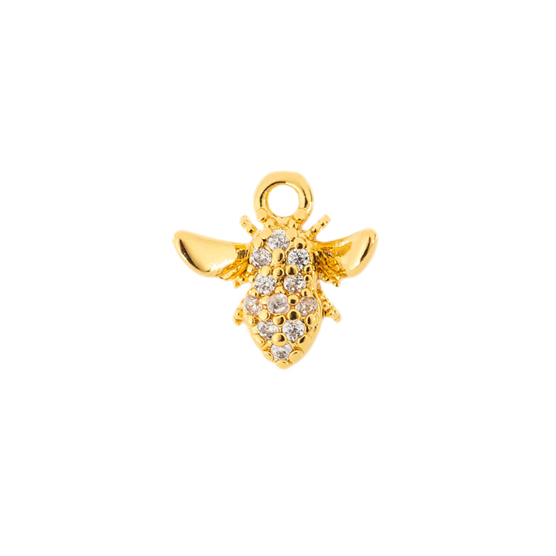 Dije Chapa con Circonia Abeja 9x9.3mm Dorado