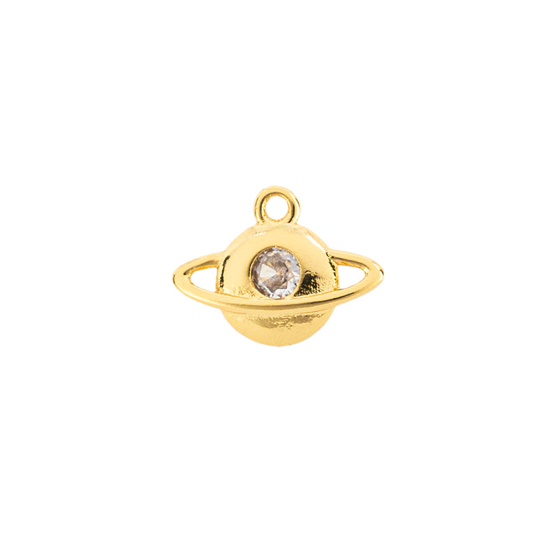 Dije Chapa con Circonia Planeta 9.4x12.4mm Dorado