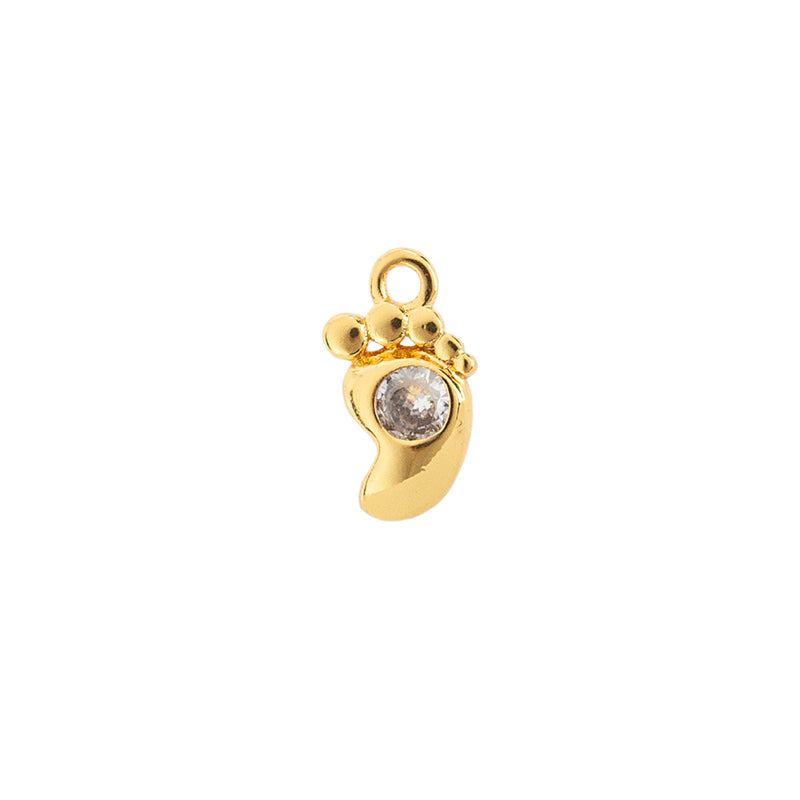Dije Chapa con Circonia Piecito 10.4x6mm Dorado