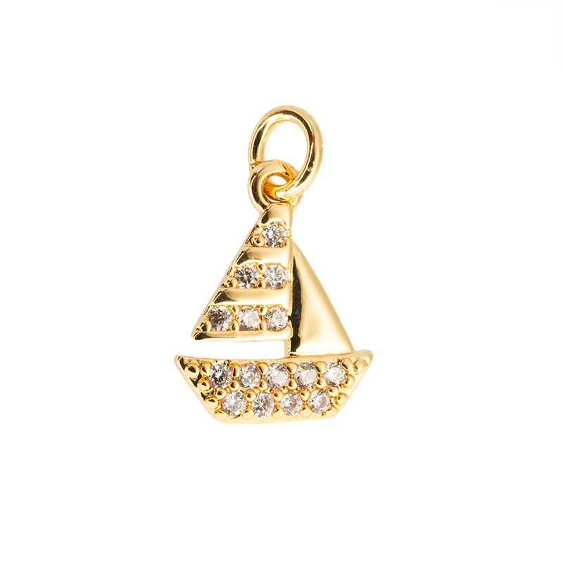 Dije Chapa con Circonia Barco 11.3x8.7mm Dorado
