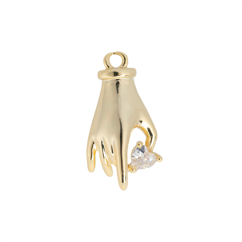 Dije Chapa con Circonia Mano 17x9mm Dorado