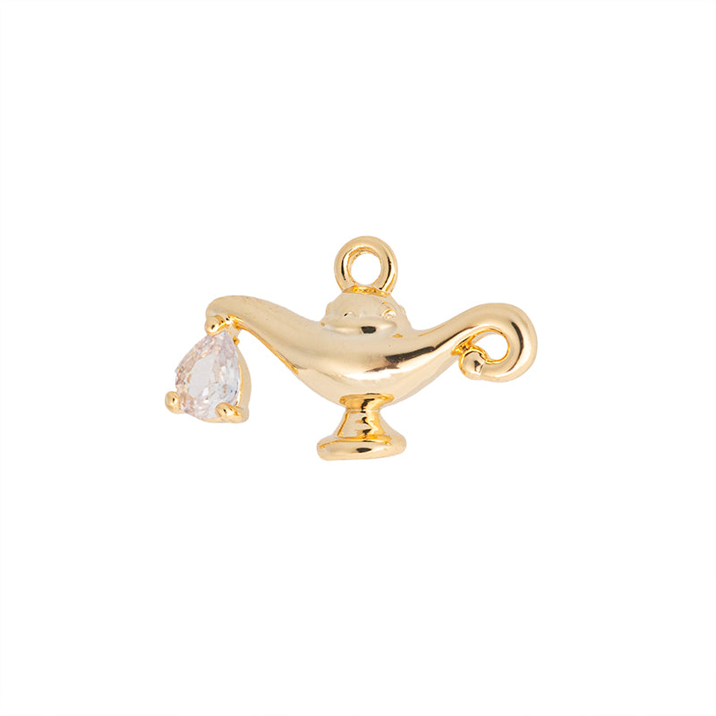 Dije Chapa con Circonia Lampara Magica 9.5x16.8mm Dorado