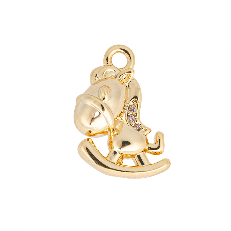 Dije Chapa con Circonia Caballito 12x10mm Dorado