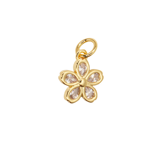Dije Chapa Flor con Circonia 11x9.7mm Dorado