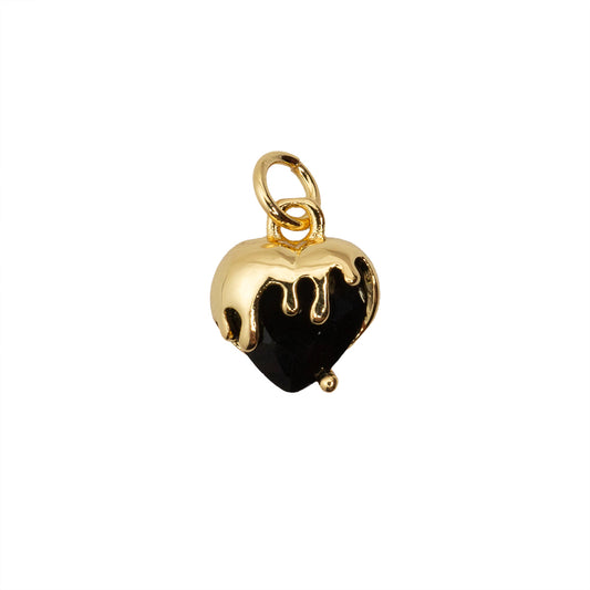 Dije Chapa Corazón Derretido con Circonia Negra 11x10mm Dorado