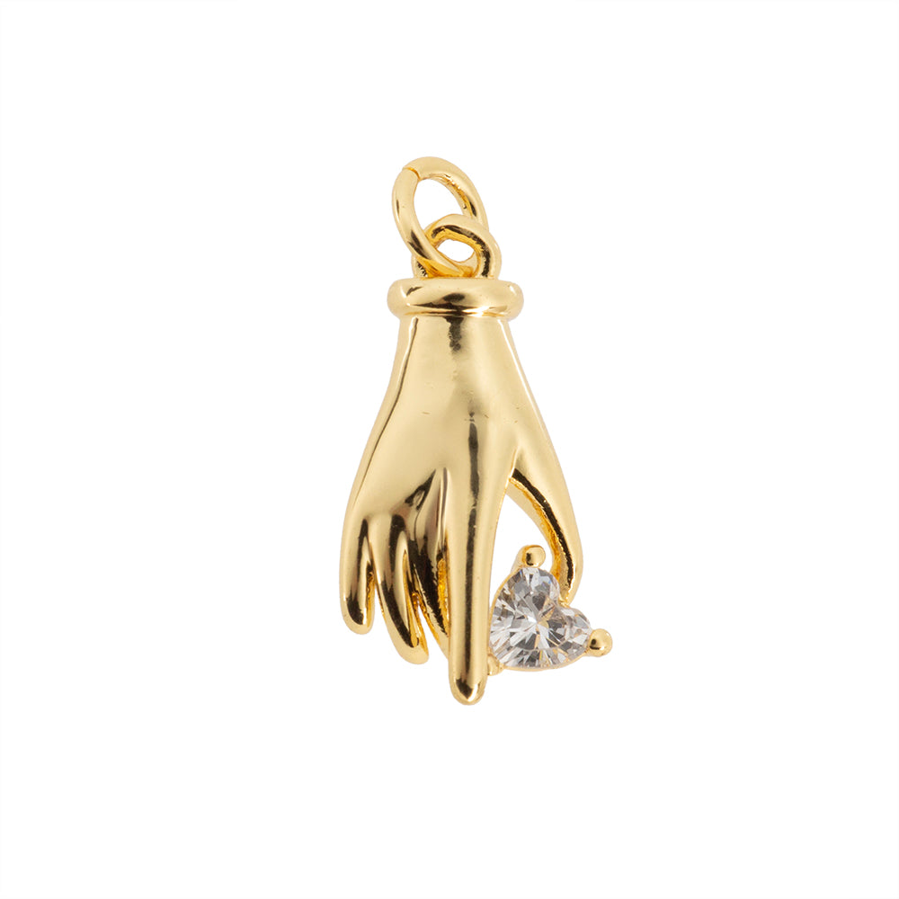 Dije Chapa Mano con Piedra Blanca 19x10mm Dorado