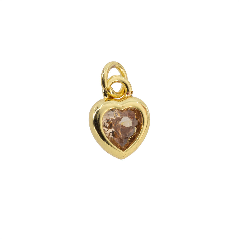 Dije Corazón Circonia Beige 9x7mm Dorado
