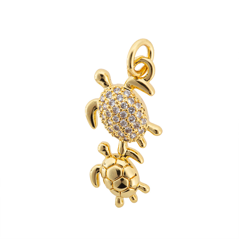 Dije Tortuga Doble con Circonia 21x10.8mm Dorado