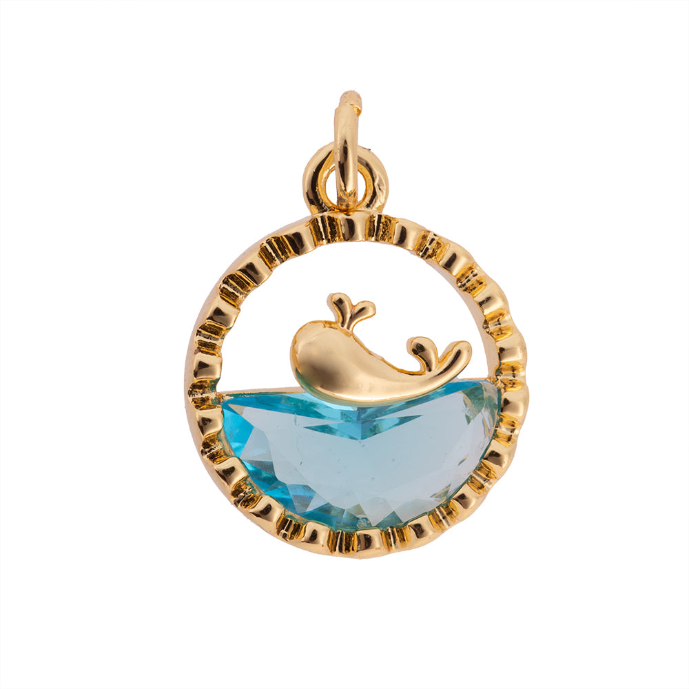 Dije Ballena con Circonia Azul 18x15mm Dorado