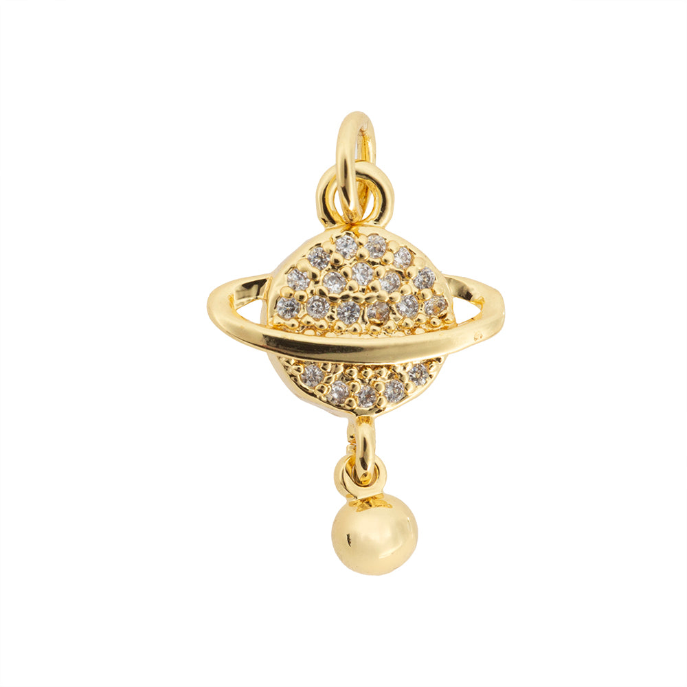 Dije Planeta Saturno Esfera Colgante con Circonia 15x13.7mm Dorado