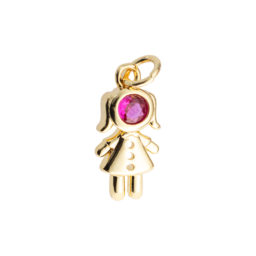 Dije Niña con Piedra Roja 17x8mm Dorado