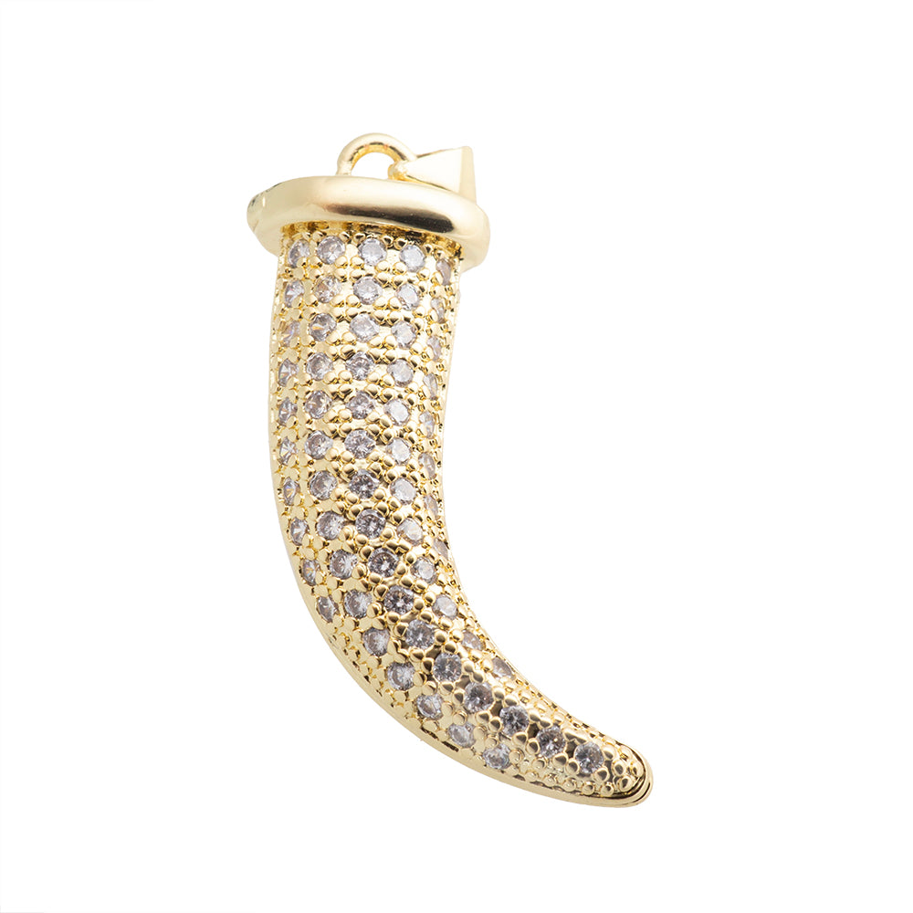 Dije Colmillo con Circonia 35.5x13.5mm Dorado