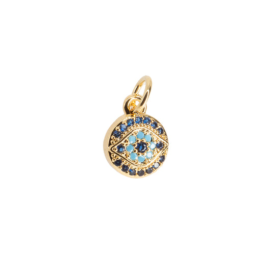 Dije Redondo Ojo con Circonia Azul 10.5x8mm Dorado