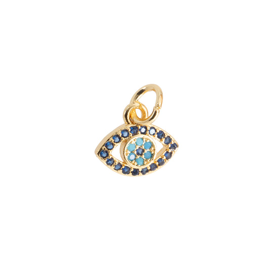 Dije Ojo con Circonia Azul 8.8x9.8mm Dorado