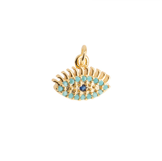 Dije Ojo con Pestañas y Circonia Azul 9x11.5mm Dorado