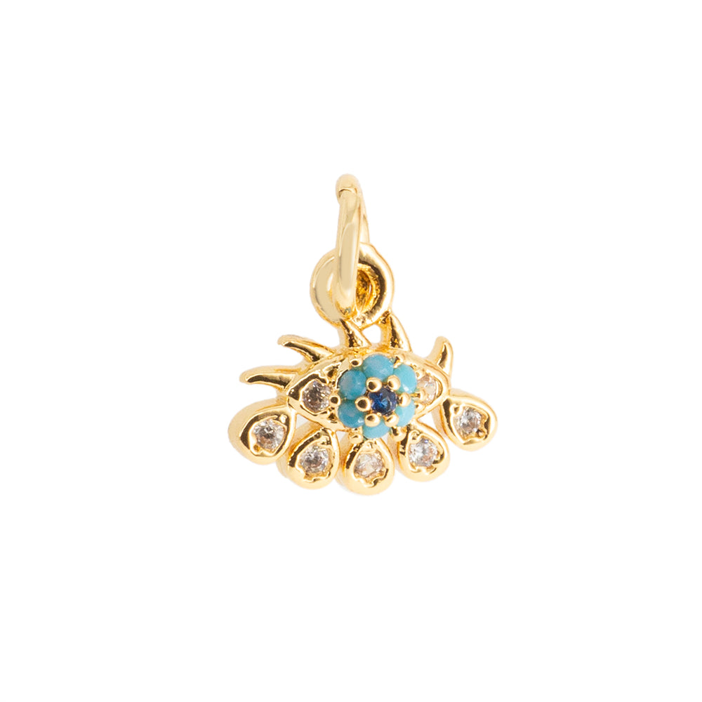 Dije Ojo con Pestañas Lagrimas y Circonia Blanca 9x10mm Dorado