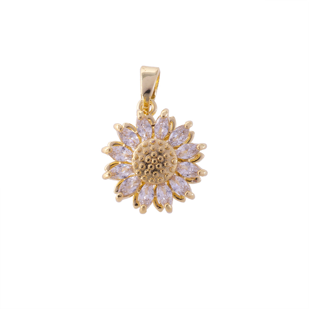 Dije Flor Giratorio con Circonia 17x14.5mm Dorado