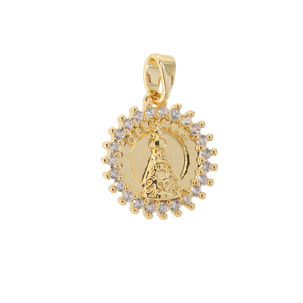 Dije Virgen Milagrosa Circular con Circonia 16x15mm Dorado