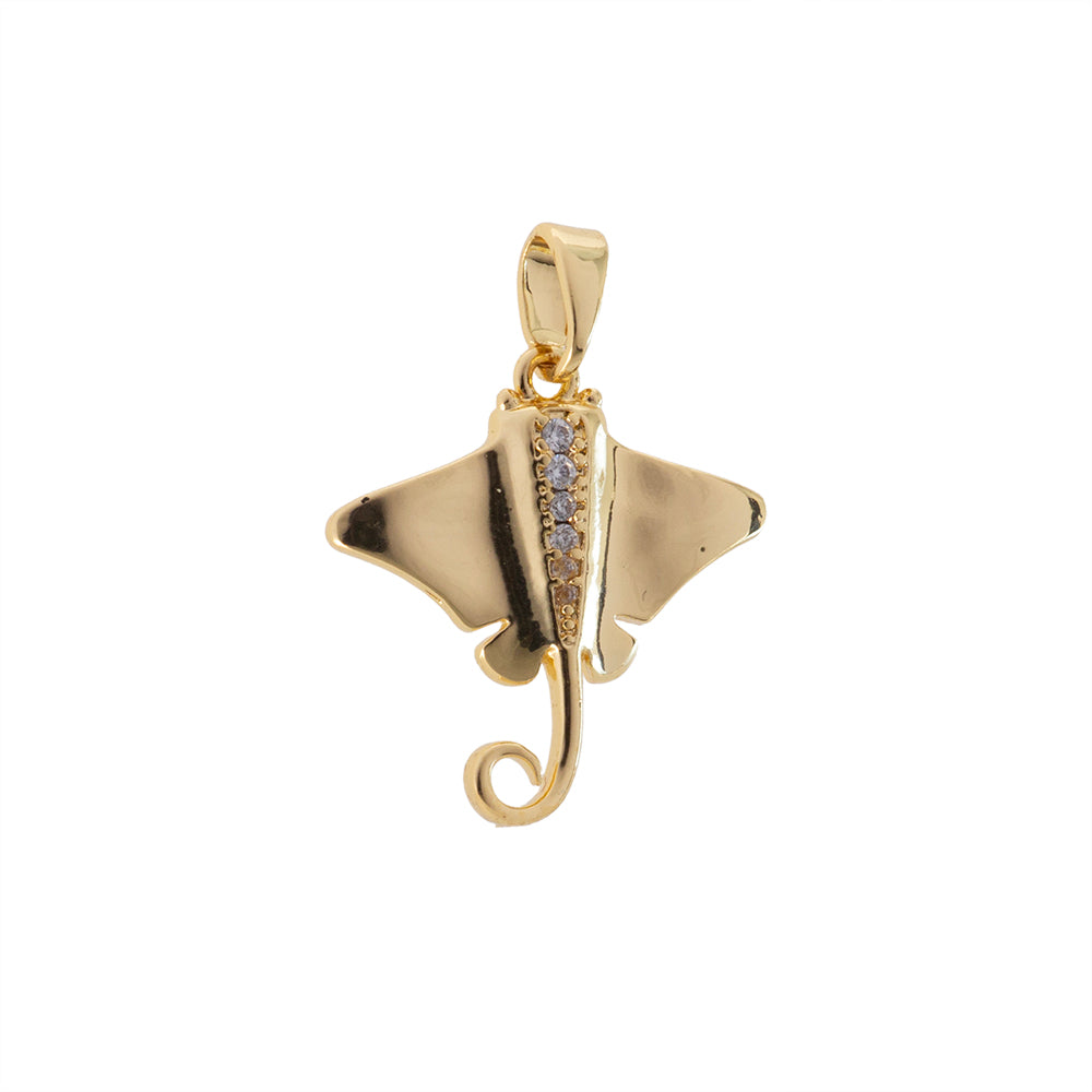 Dije Mantarraya con Circonia 14.5x18.5mm Dorado